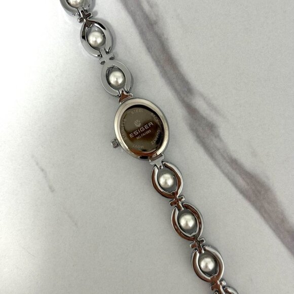 Sku:0170 Retro silver mini watch bracelet with white pearls + in a gift box‎ main image 6